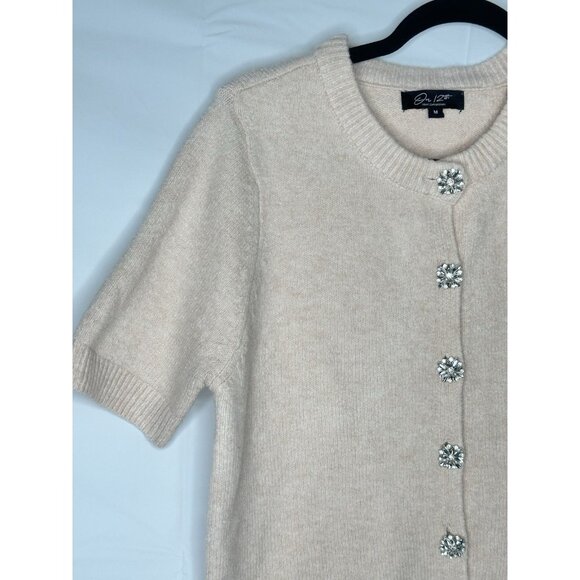 Short Sleeve Rhinestone Buttons Women’s Medium 12th young contenporary sweater - Picture 2 of 13